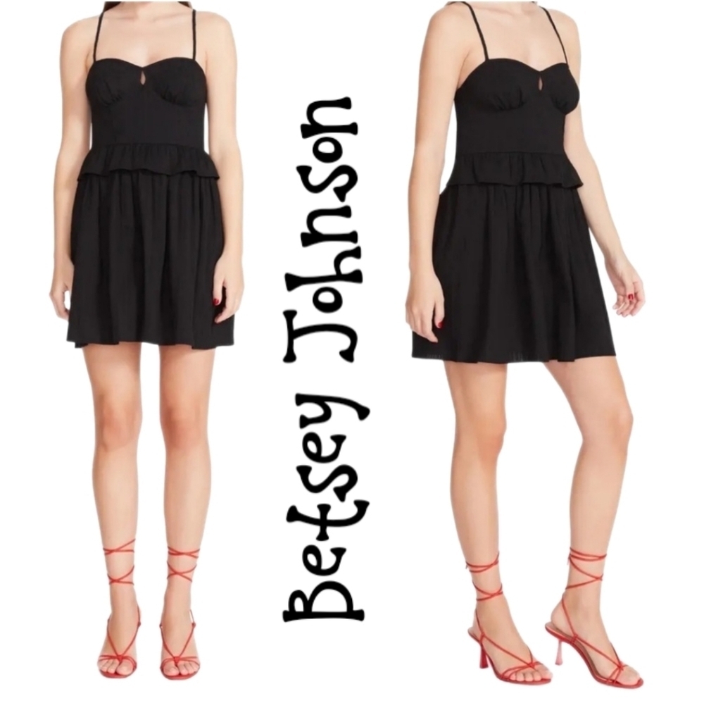 Betsey Johnson Womens Black Bustier Peplum Mini Dress Sz S Date Night Sexy